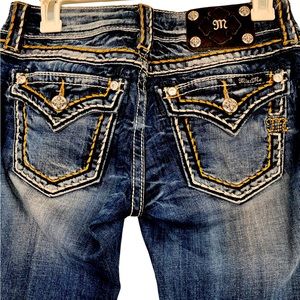 MISS ME Women’s Signature Bootcut Jeans Back Flap Pockets light distressed Sz 26